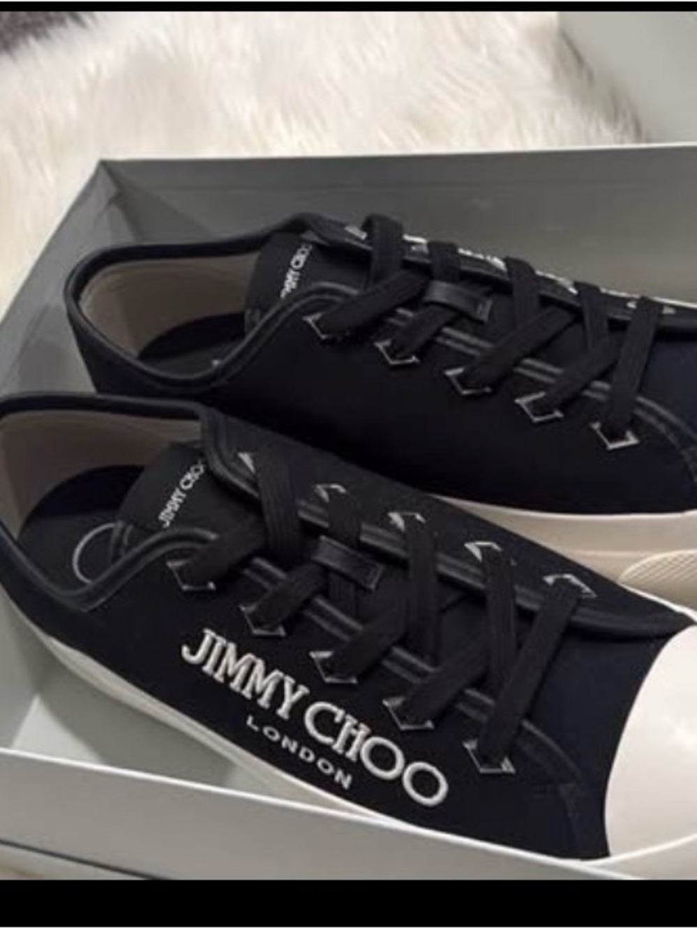 Jimmy Choo Black and White Low-Top Canvas Sneakers